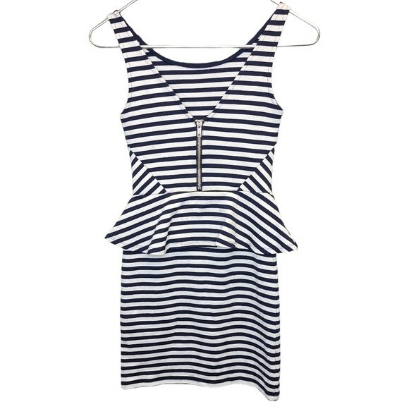 H&M Striped Peplum Bodycon Dress Sleeveless Blue White 4 - Picture 5 of 11